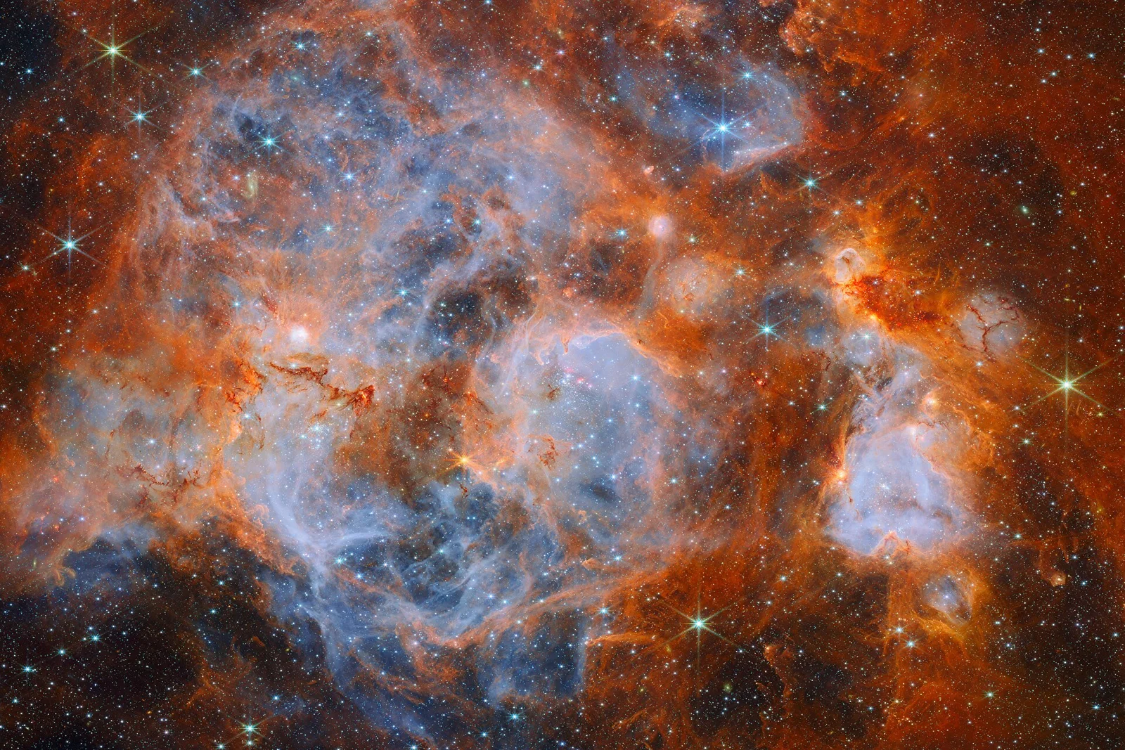 In this Picture of the Month from the NASA/ESA James Webb Space Telescope, we visit a turbulent cauldron of star formation to see what is br