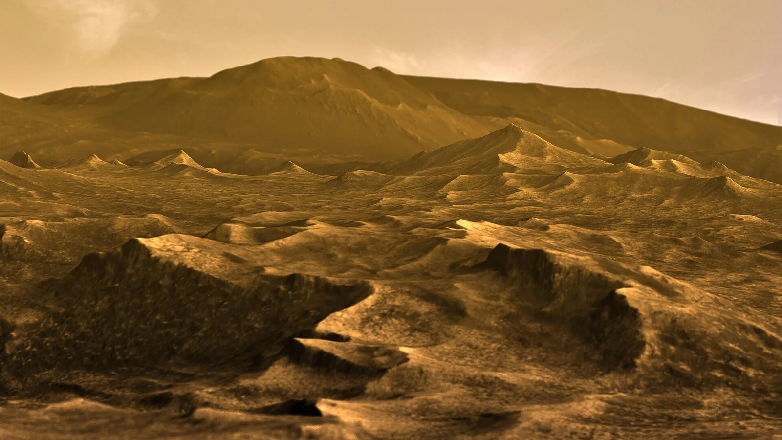 Camera is facing 180˚ around from previous image. Rendered using Autodesk Maya and Adobe Photoshop. HiRISE data processed using HiView and g