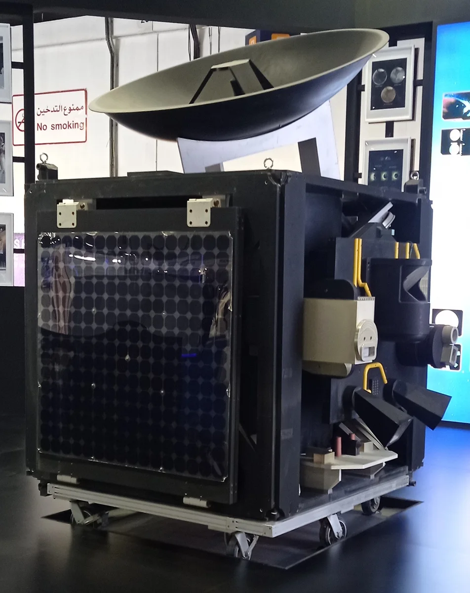 Mockup of the Emirates Mars Mission exhibited at the International Astronautical Congress 2021 in Dubai, United Arab Emirates.
