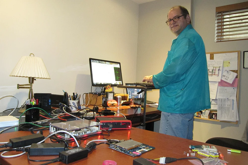 "This is the hardware I work with mostly," Mike Deliman said."At my keyboard table, with my laptop displays behind me, is where I run Wind R