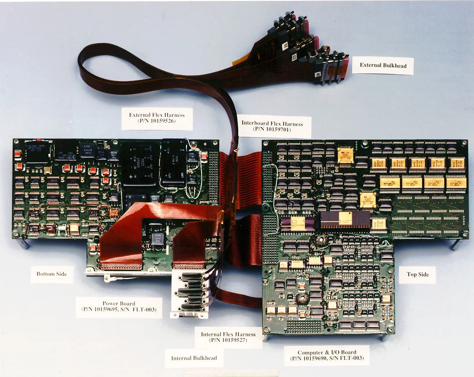 The "brain" of the MFEX Microrover (Sojourner) is comprised of two electronics boards interconnected to one another, the sensors within the