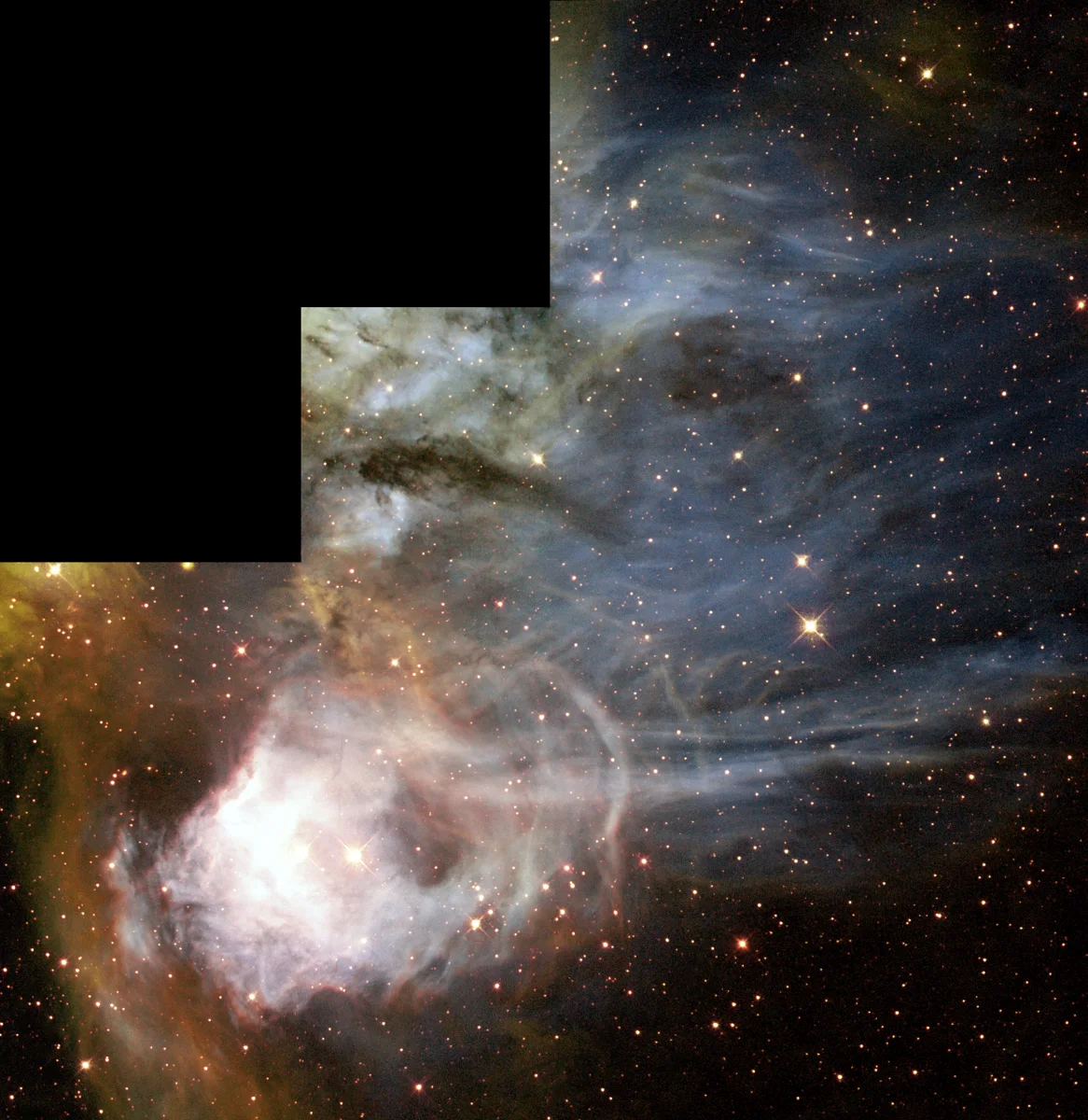 N44C is the designation for a region of ionized hydrogen gas surrounding an association of young stars in the Large Magellanic Cloud (LMC),