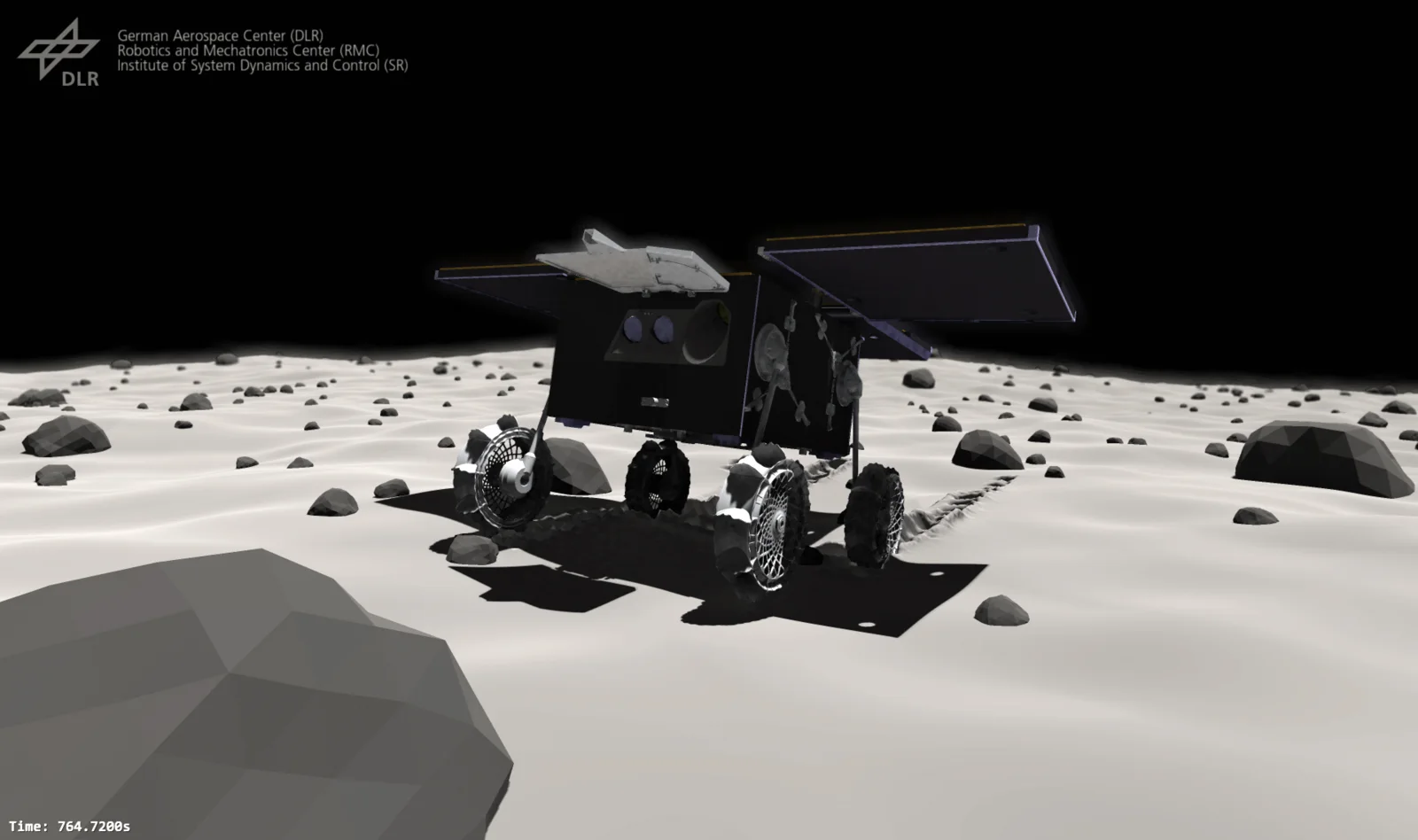 The MMX Rover moving on Phobos (simulation)