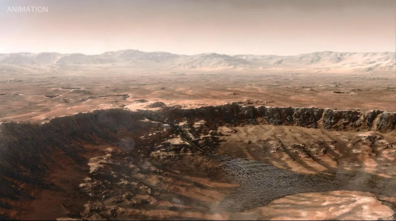 Water Enters Jezero Crater Billions of Years Ago (Artist's Concept)