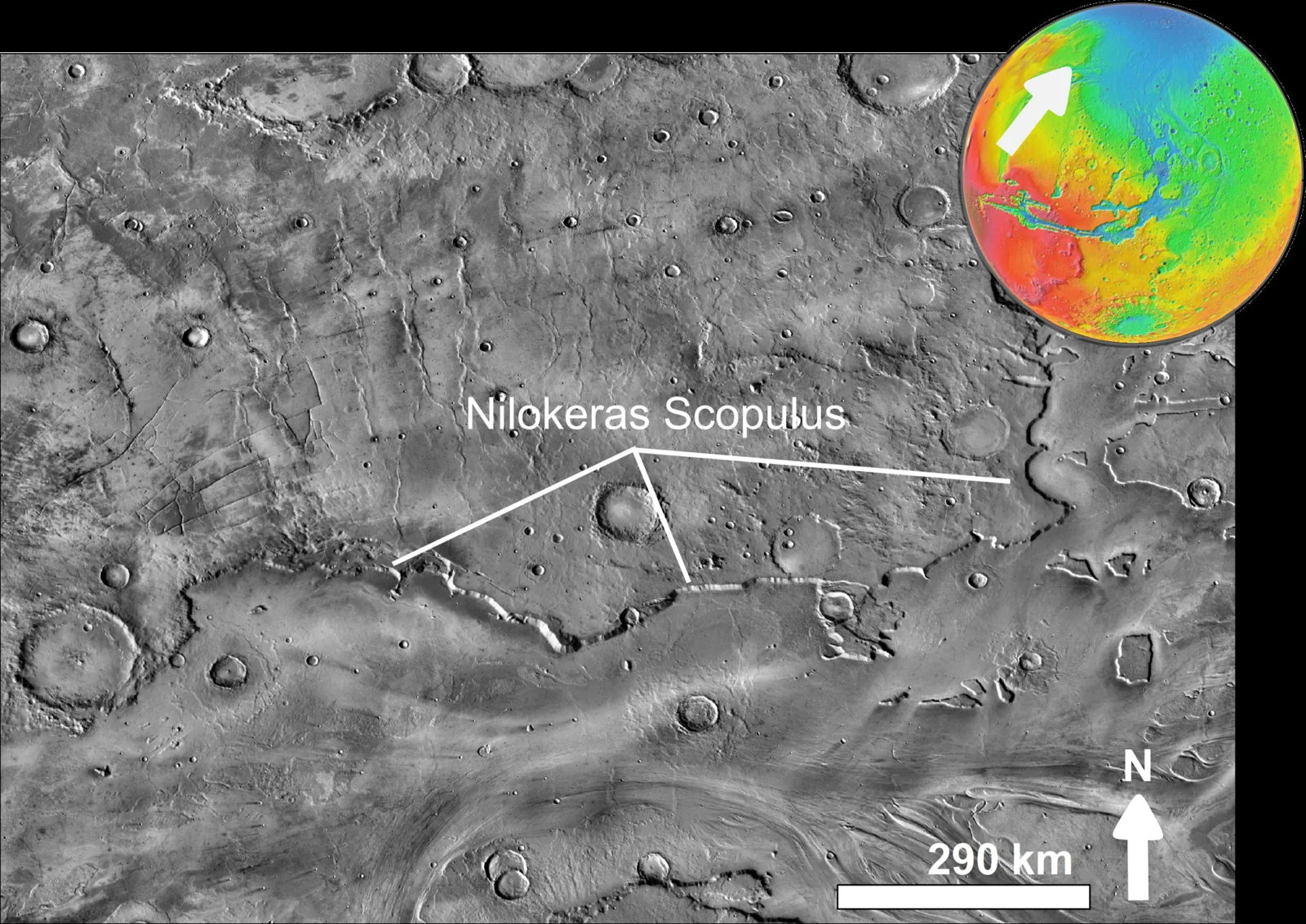 Image of Nilokeras Scopulus on Mars.