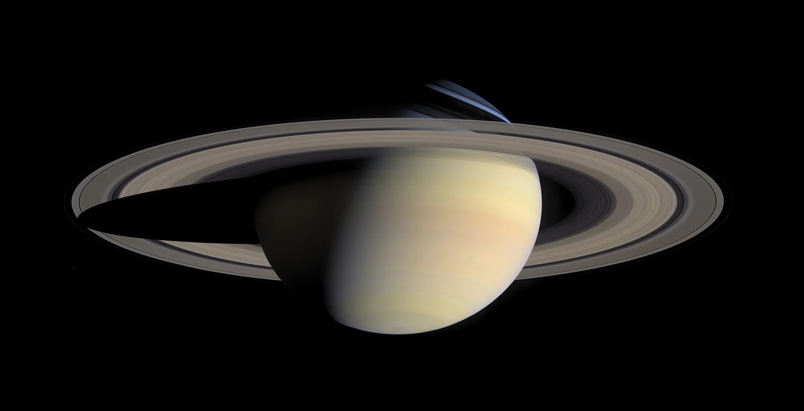 While cruising around Saturn in early October 2004, Cassini captured a series of images that have been composed into the largest, most detai