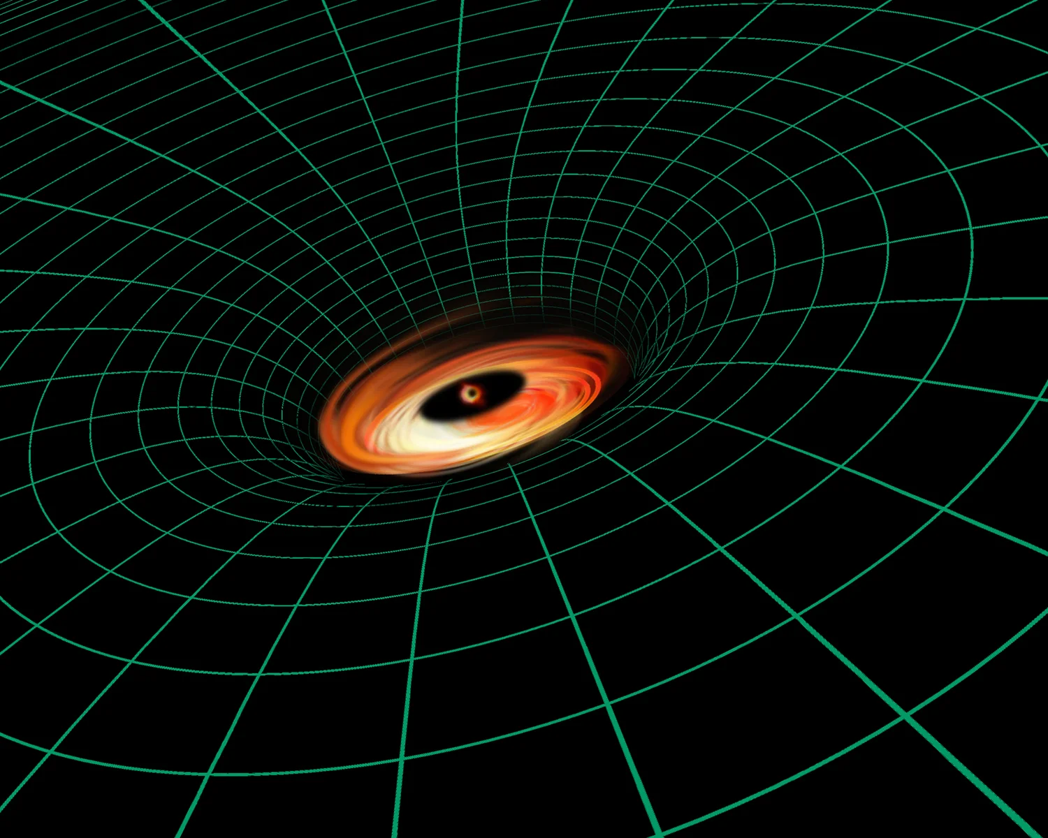 This is an artist's illustration of the supermassive black hole residing at the core of spiral galaxy NGC 3147.